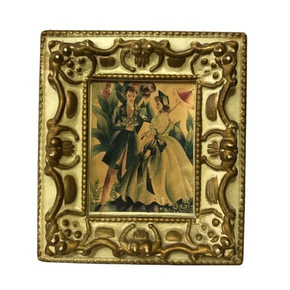 Vintage Ornate Framed Portrait Southern Belle and Gentleman Y2K